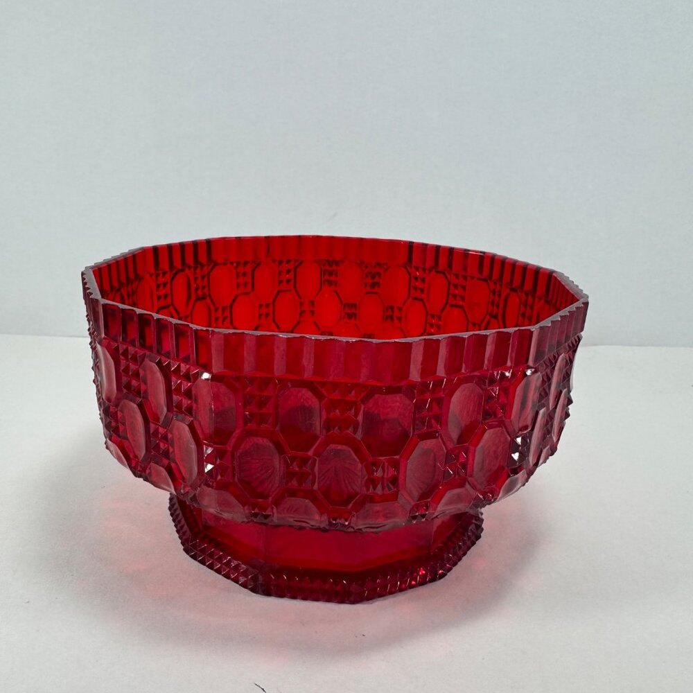 Vintage Regaline Red Plastic Bowl Ruby Pattern Octagon Retro Mid Century